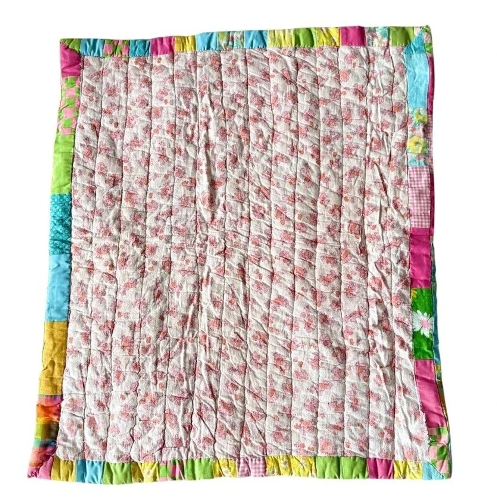 Vintage Handmade Patchwork Quilt Baby Toddler Play Mat Throw Blanket Twee Whimsy